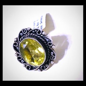 German silver ring W/  lemon quartz stone